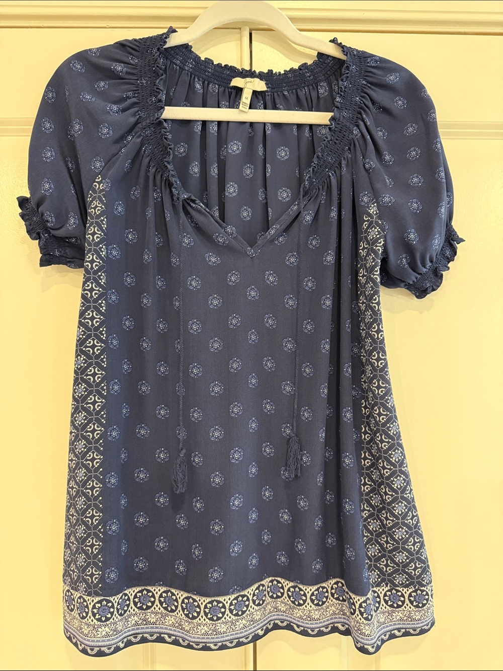 Joie Navy Printed Peasant Tunic